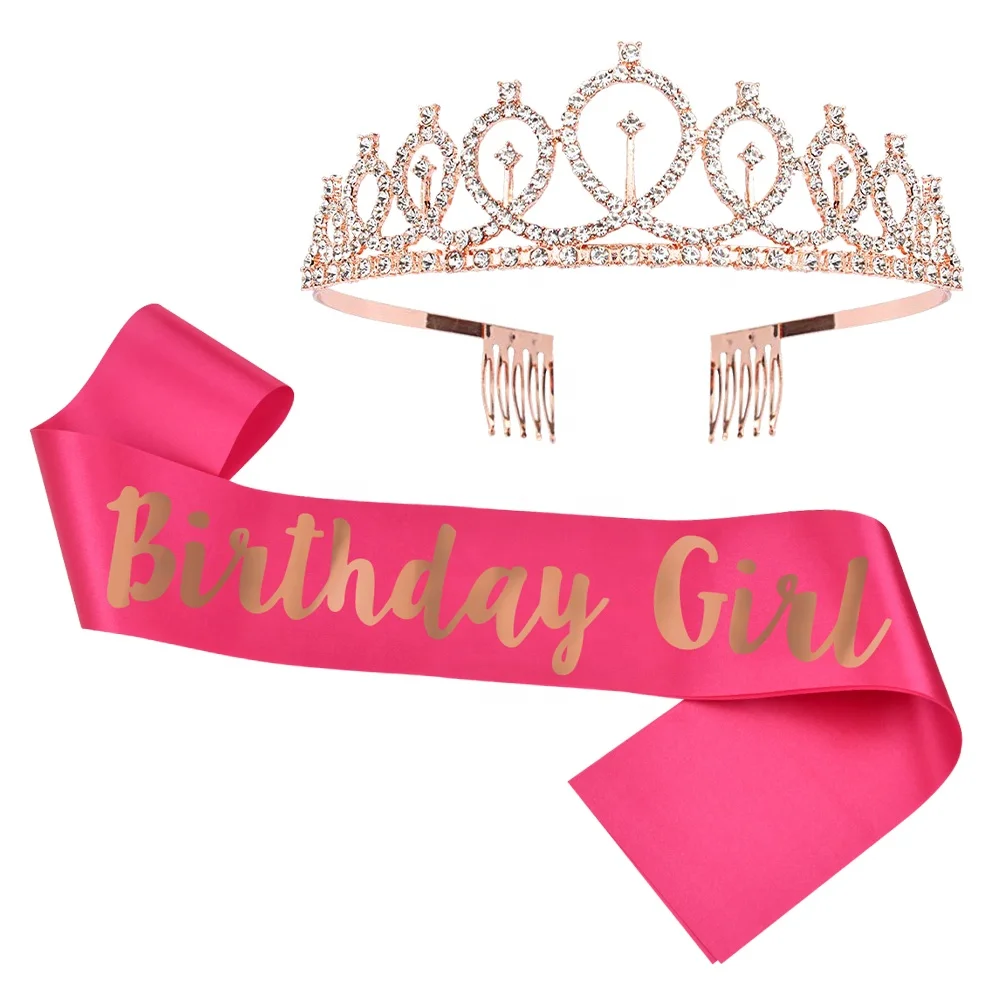 Women Birthday Decoration Satin Sash and Rhinestone Tiara for Girls Birthday Gifts