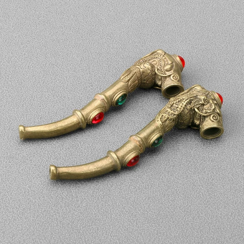 Antique play inlaid dragon  cigarette  pipe old-fashioned smoking utensils crafts ornaments