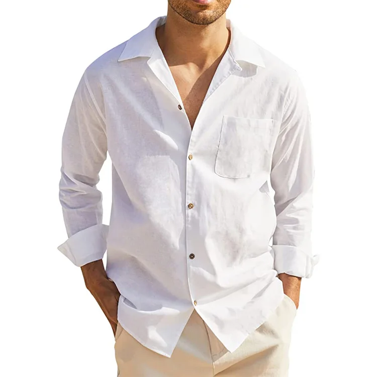 Custom Full Sleeve Oversized Button Cuban Collar Shirt Men Solid Color Cotton Shirts Button Down