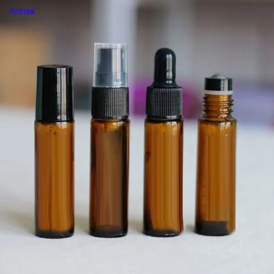 10ml Amber Glass Graduated Pump Spray Roller On Bottle Empty Brown Glass Eye Dropper Essential Oil Perfume Fluid Bottles