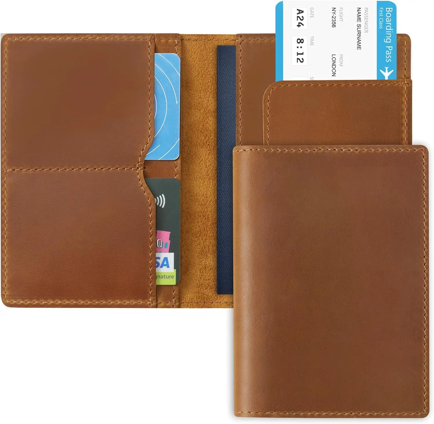 Handmade Genuine Leather Custom Logo Passport Holder Travel Wallet Cover Case for Men Women