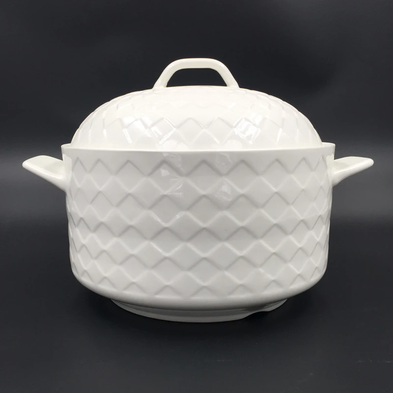 Wholesale Hot Sale Accept Customized 3-4L White New Bone Ceramic Big Soup Tureen Pot Set