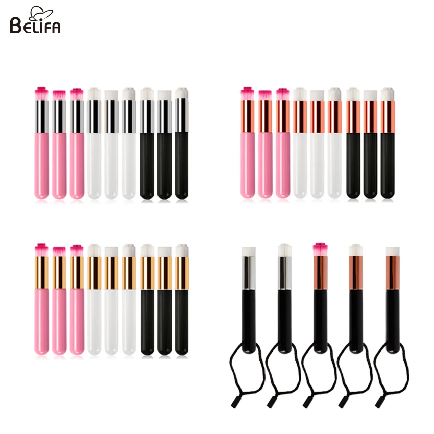 Wholesale private label lash shampoo foam cleanser reusable white rose gold wooden handle eyelash extension cleaning brush