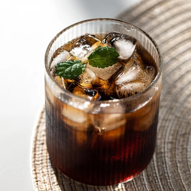 Heat Resistant Premium Classical Vertical Stripes Glass Tea Cup For Latte