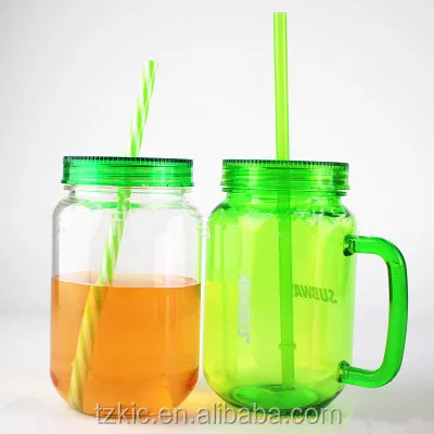 Plastic To Go Mason Jar with Lid and Straw Perfect as Party Cups, Kids Travel Cups