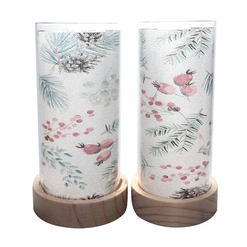 Оптовая продажа, Рождественская вечеринка, популярный подарок, креативное светодиодное освещение, стеклянный ночник с деревянной основой