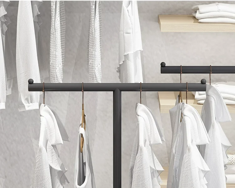 Custom Clothing Store Single Pole Metal Floor Standing Clothes Trousers Dress Display Rack Stand With Round Base