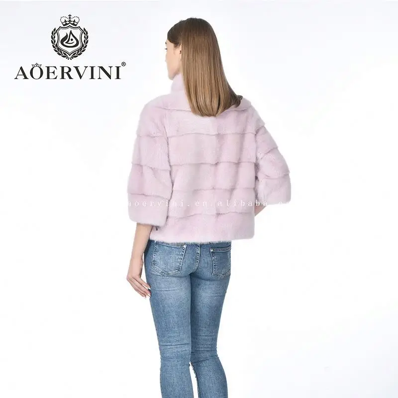 Wholesale Trendy Classic Elegant Exclusive Adult Pure Animal Warm Colorful Luxury mink Standing Collar ladies fur coat