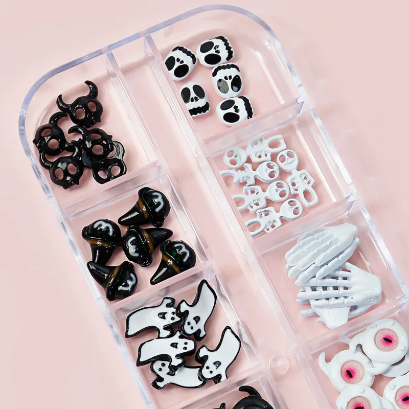 Halloween Metal Nail Accessories Cartoon Skull Spider Ghost Clown Spray Paint Alloy Nail Ornament Supplies Diy Phone Case Decor