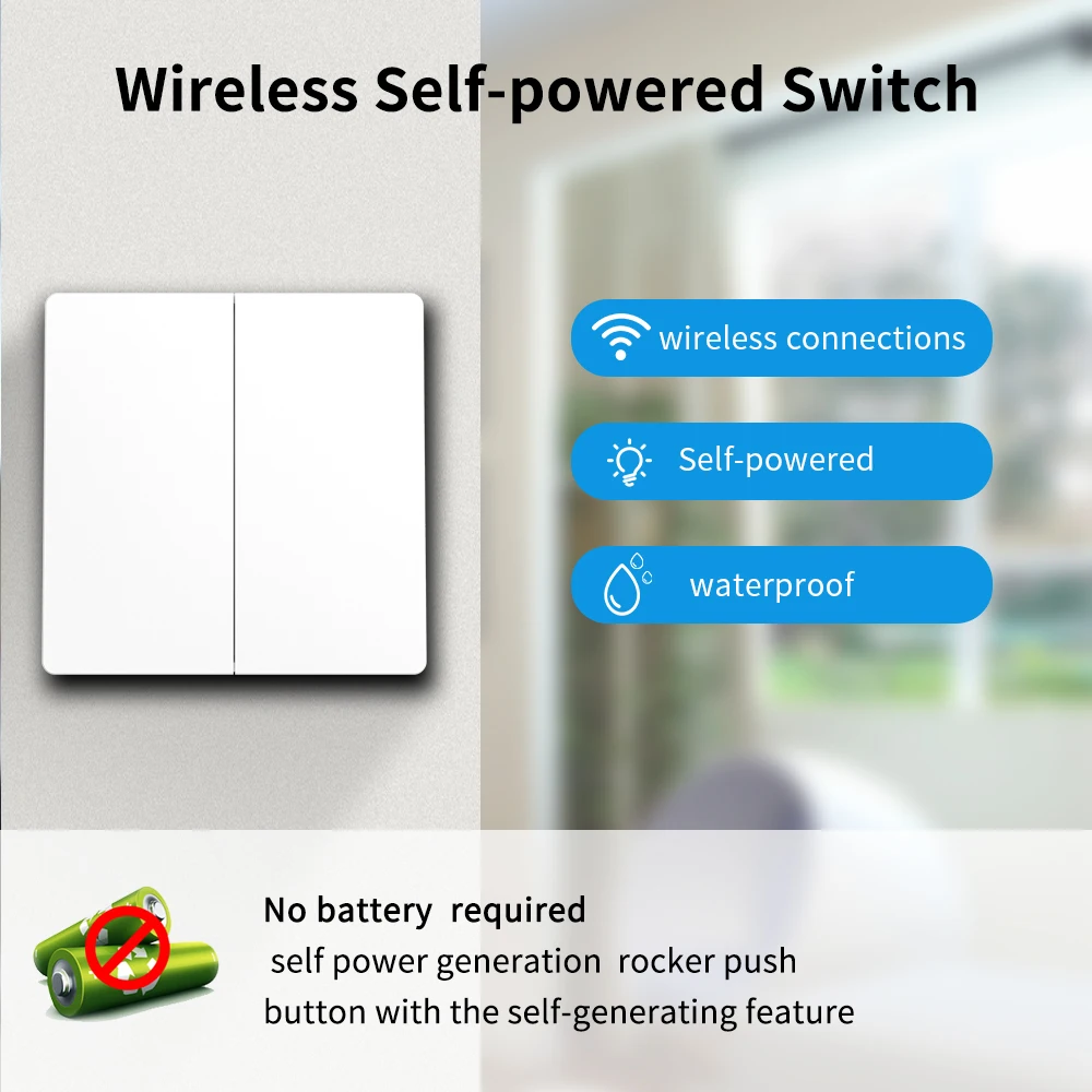SIXWGH Wireless Switch  No battery needed Self-Powered Remote Control On Off  Switch Panel Home Waterproof Wall Light Switch 10A