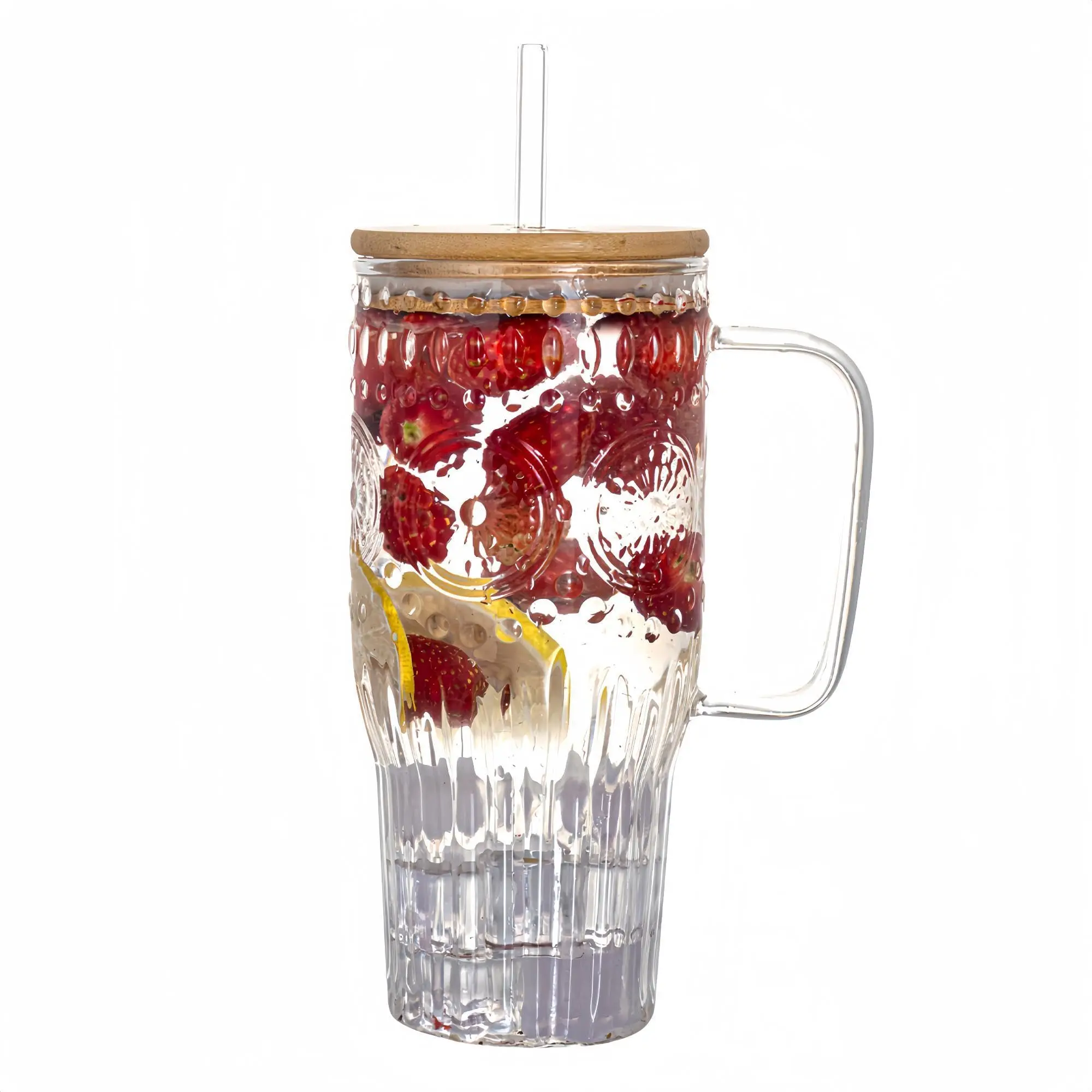 Wholesale Exclusive Design 32oz Clear Glass Tumbler Coffee Cups Sunflower Handle Lid Transparent Mugs for Tea Coffee Coffee