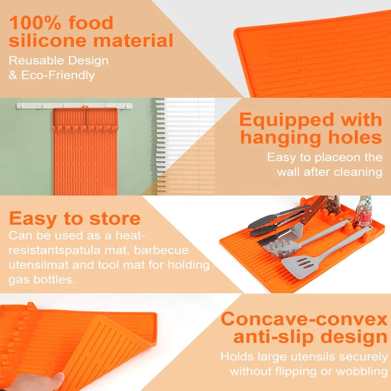 Silicone Griddle Tools Mat for Blackstone,Large blackstone Spatula Mat with Drip Pad for Outdoor Grill Kitchen Countertop