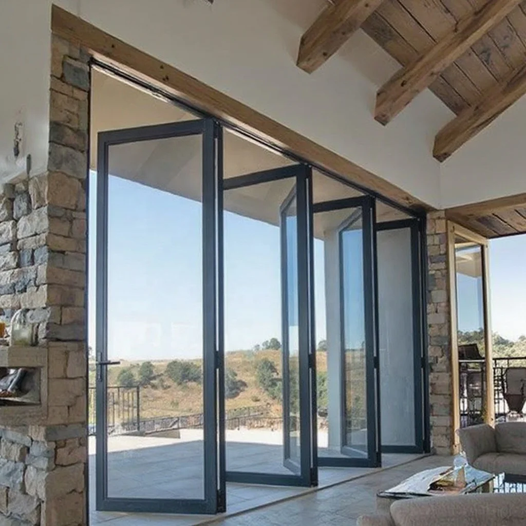 CE European Standard Folding Door Outdoor Hurricane-Proof Glass Exterior Bifold Doors