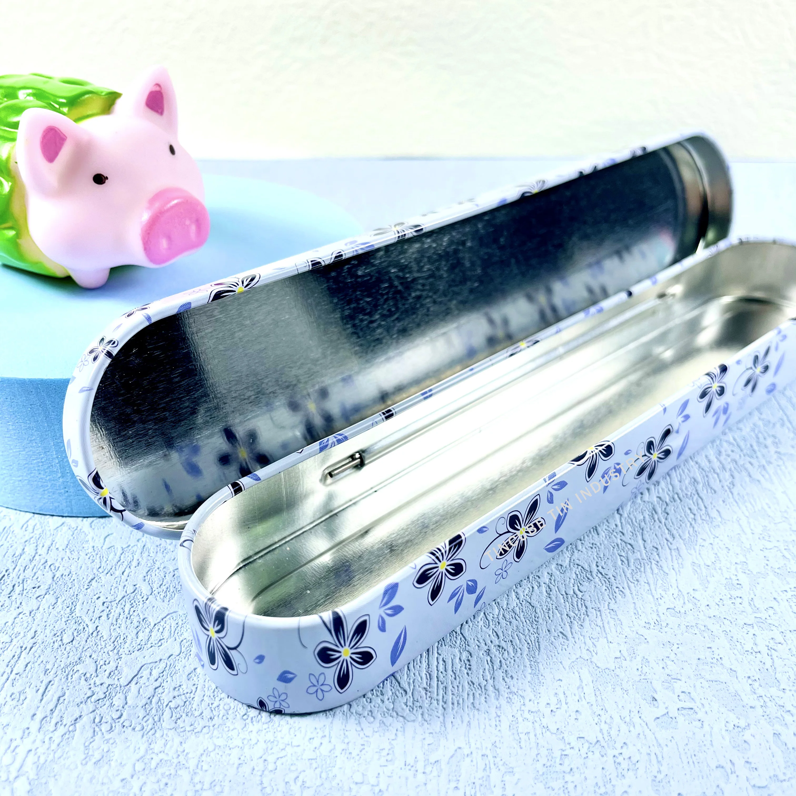 Custom metal pencil case stationary tin box small rectangular tinplate box with hinge