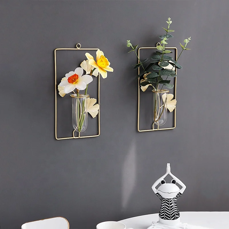 Simple Glass Transparent Metal Vases for Home Decor Flower Wall Vase