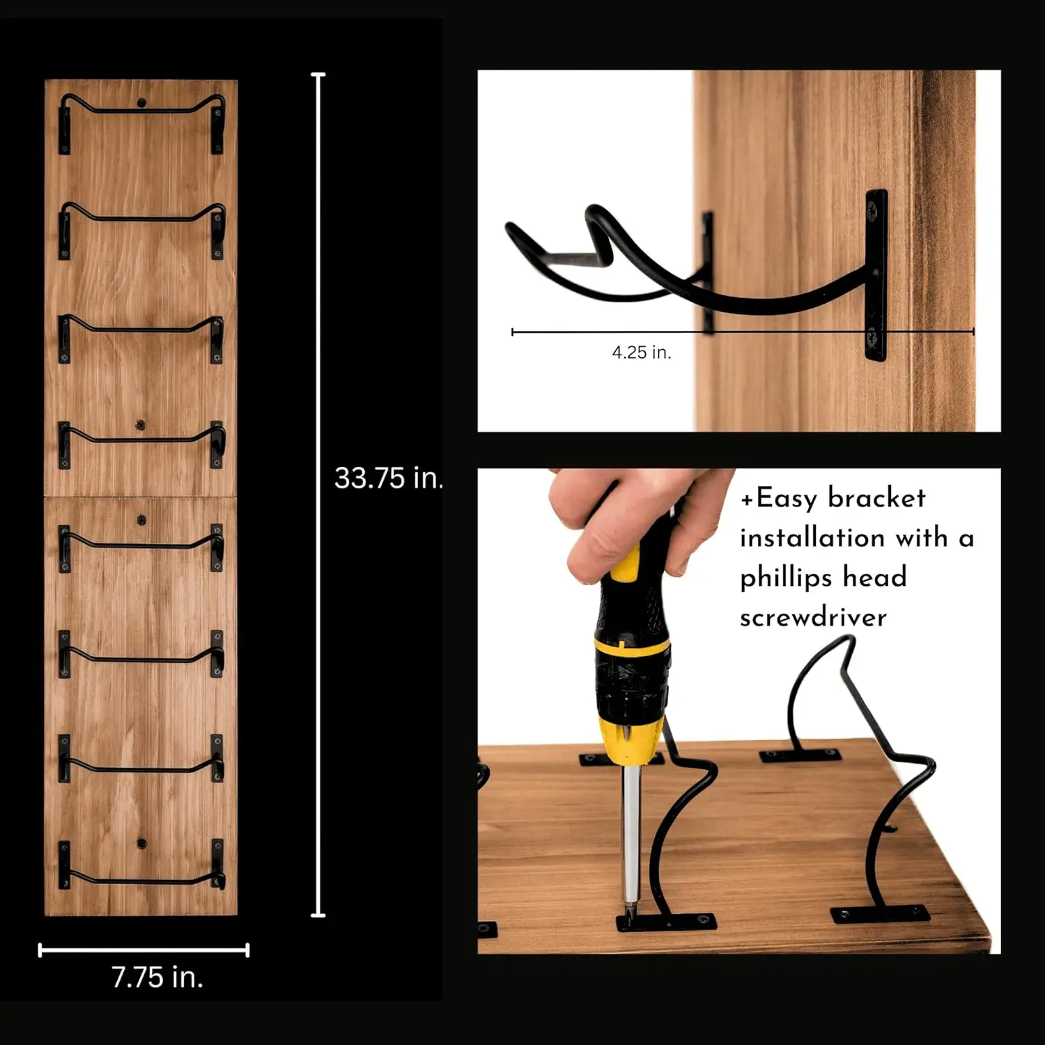 Wall Mounted Black Brackets Wooden Wine Storage Racks Wood Wine Rack For Wall 8 Bottles Wine Rack Display