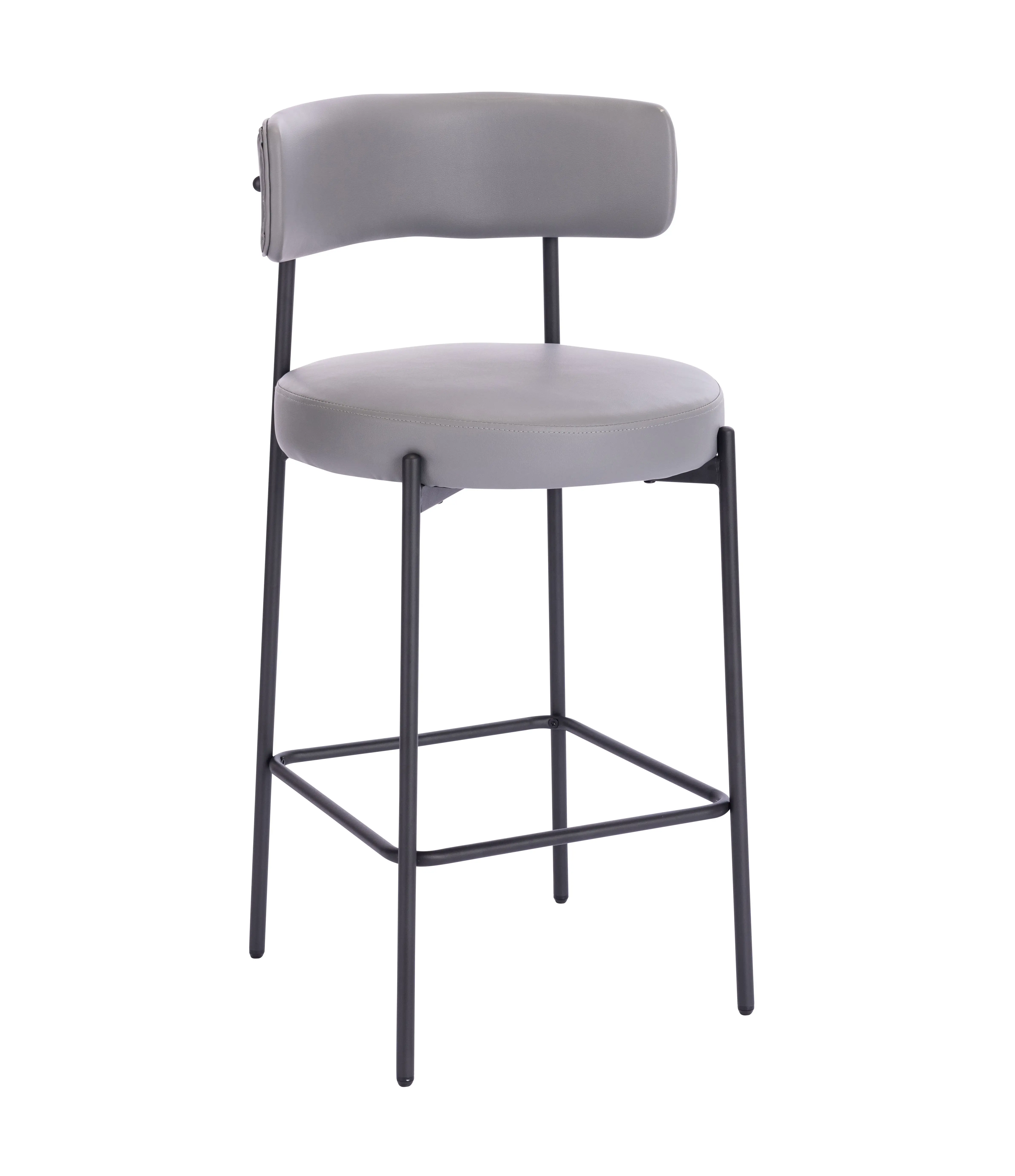 Manufacturer Supplier Mid Back Leather Soft Leather Seat Cushion Kitchen Counter Metal Legs High Bar Stool