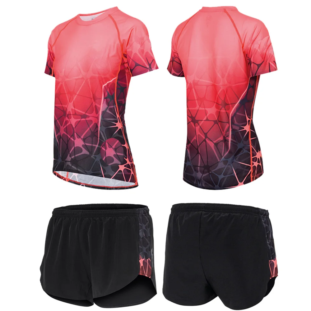 Dinsungo OEM Casual Style Loose Breathable Sports Yoga Suit Ladies Running Quick Dry Top short Sleeve Workout Suit running suit