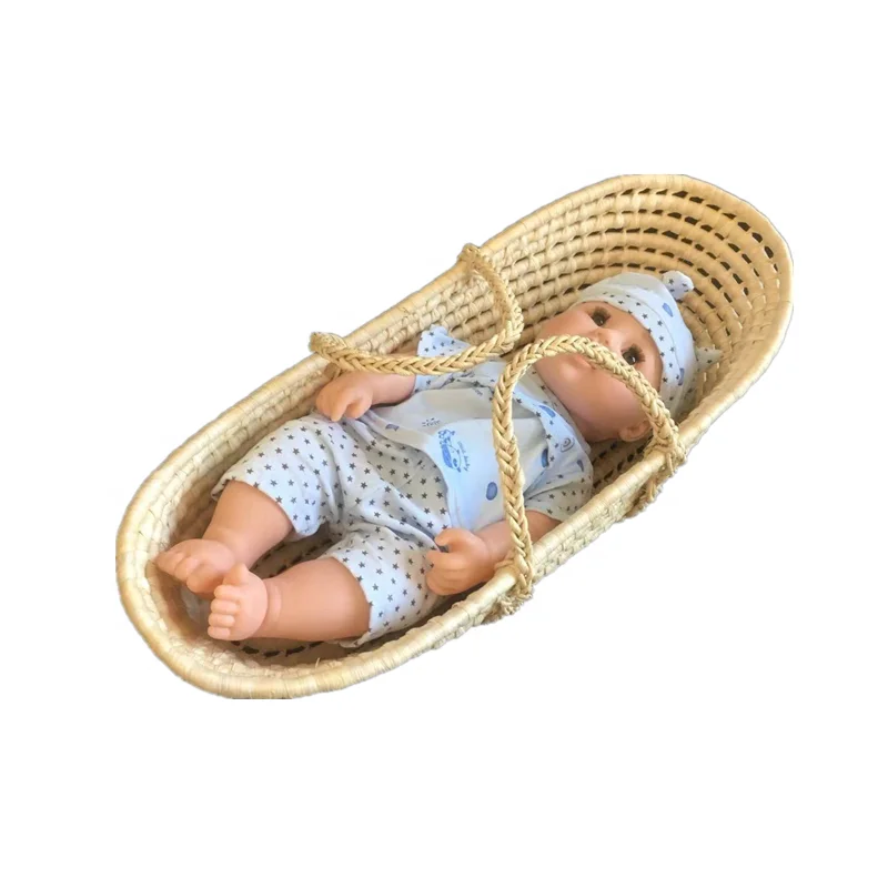 New Style Baby Soft Natural Handmade Woven Corn Husk Doll Moses Basket