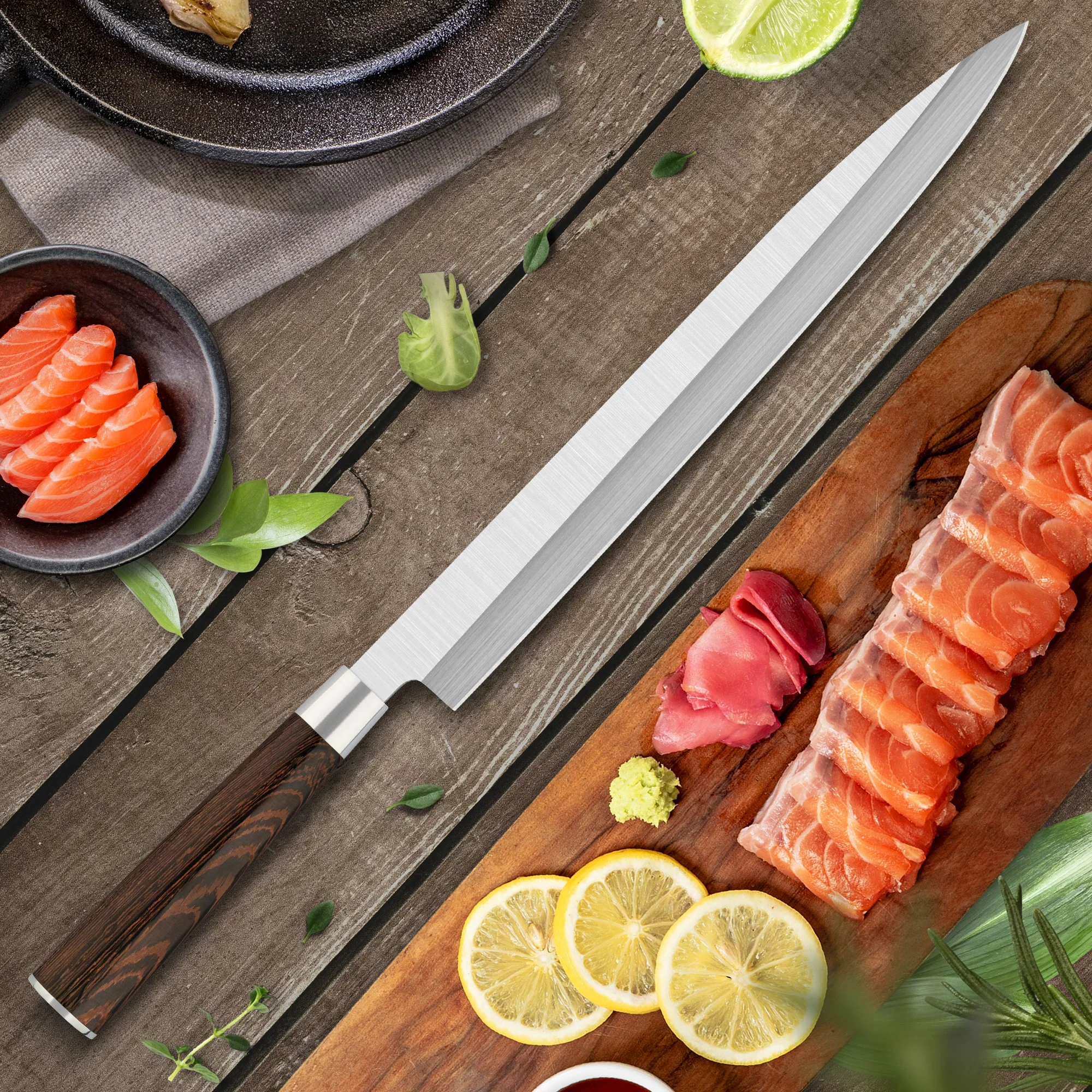 10% Off Custom Logo 12 inch Right Hand cuchillo yanagiba long japanese sushi knife with Wenge Wood Handle