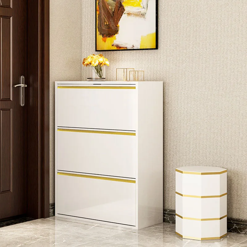 WIREKING High Quality Modern Multi-Layer Storage Shoe Rack Slim Flip Out Shoe Cabinet Living Room Furniture