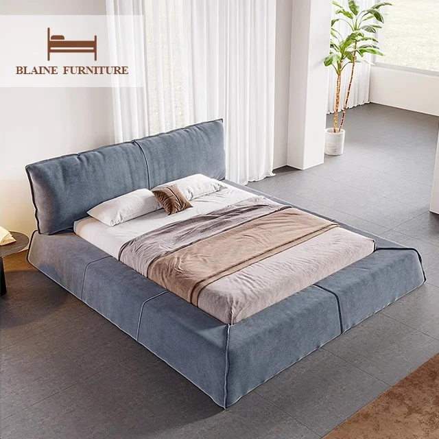 Wholesale Italian Imported Top Bed Fabric Double Bed Frame Bedroom Furniture Luxury Set King Queen Size Bed Frame For Home Hotel