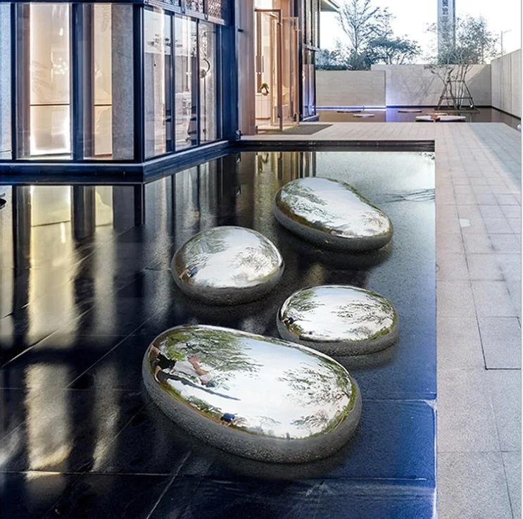 birds hotel lobby stainless steel  oval ball wall cobblestone sculpture swan