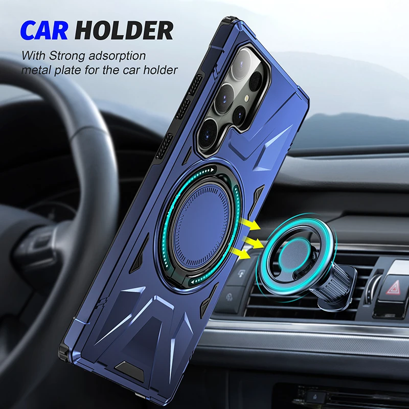 New Arrival Magnetic Phone Cases For Samsung S24 S23 Plus Ultra S23 FE Wireless Charging Ring Holder Kickstand Shockproof Cover