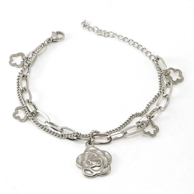 Wholesale factory Gold silver plated stainless steel exquisite lucky rose anchor flower chain link bracelet for women ladies