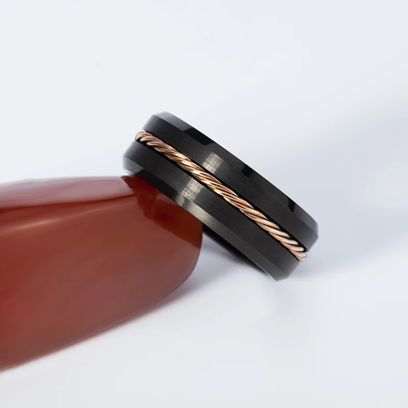 Customize 8mm Damascus Men Finger Ring Inlay Whiskey Tungsten Ring For Wedding