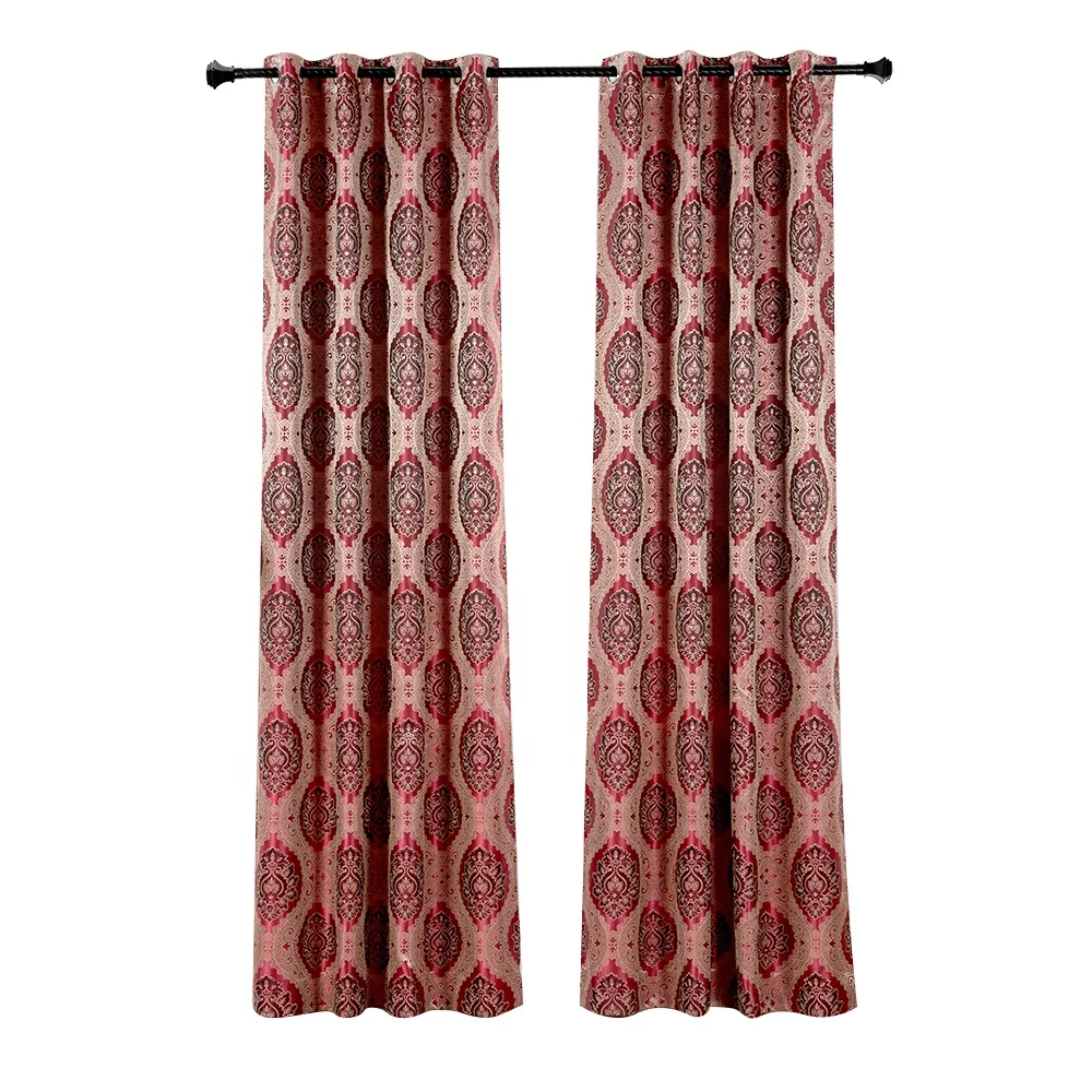 2020 New arrival luxury jacquard curtain for the living room ring top gold burgundy floral home curtain factory Zucchi