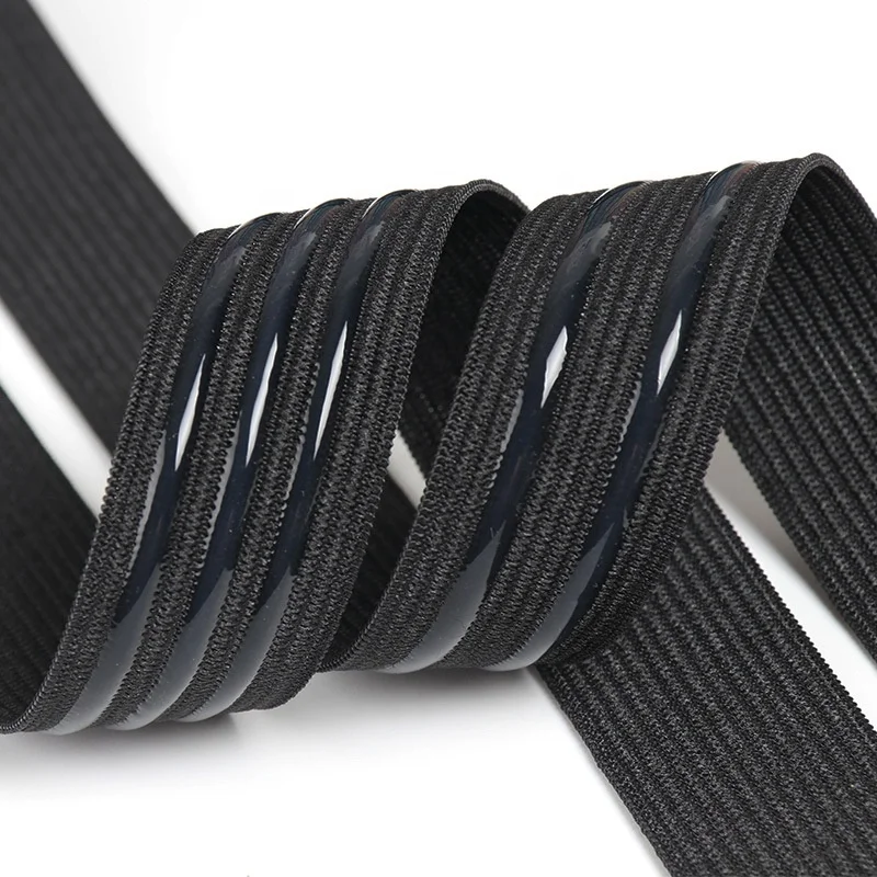2.5CM Factory Custom Kitted Elastic Webbing Polyester Anti-Slip Wave Straight Line Silicone Gripper Elastic Tape For Garments