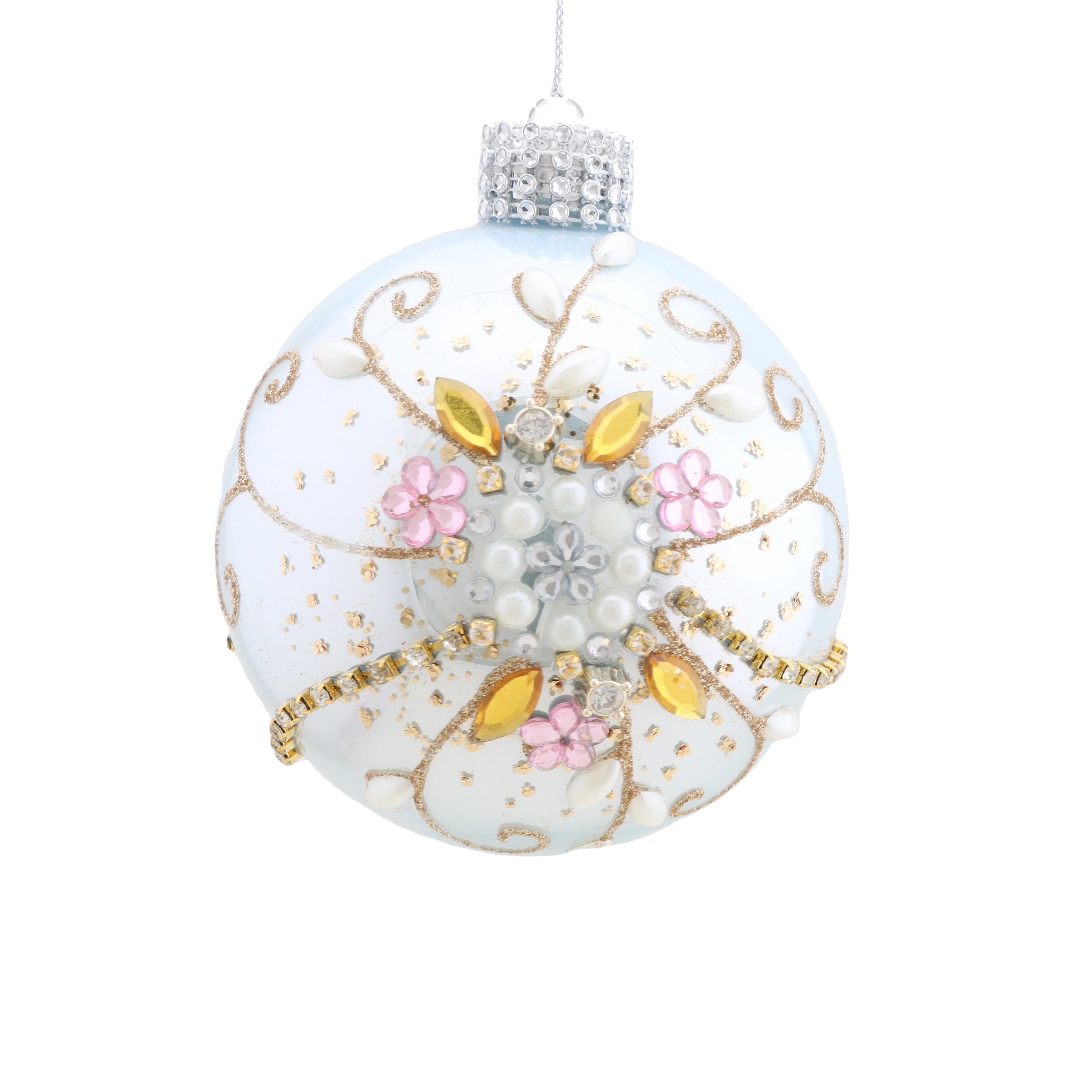 Top Quality Christmas Glass Ball Ornament Silver Glass Bauble Globe Sphere With Flowers For Xmas Tree Decoration