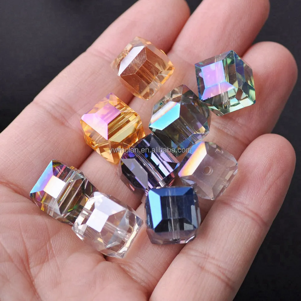 Pure color Plated AB Cube Square Faceted Czech Crystal Glass 14mm Loose Crafts Beads Lot For Jewelry Making DIY