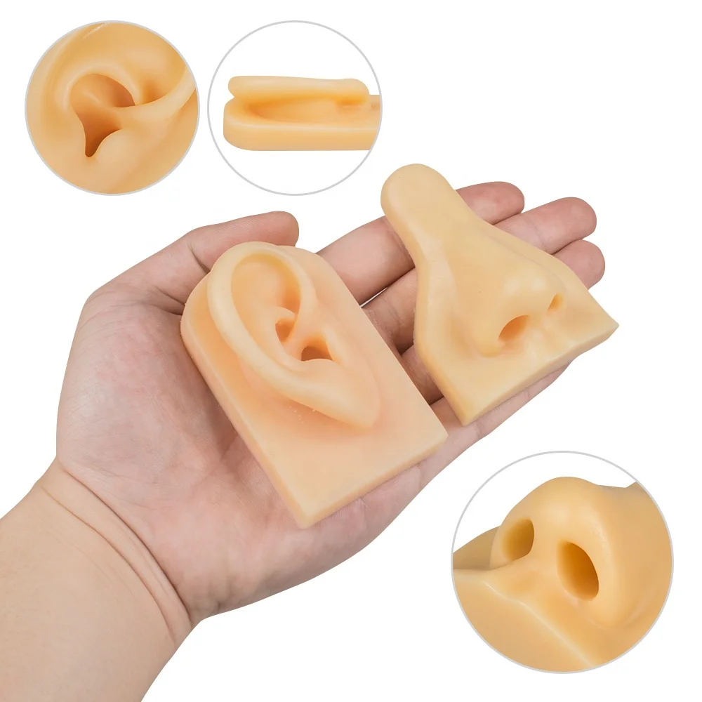 1PCS Can Be Reused Soft Silicone Flexible 3D  Nose Ear Model For Piercing Ring Jewelry Display Piercing Model Practice Nose