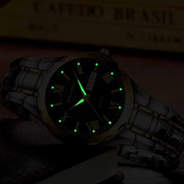 SENO S025 popular Chinese man quartz watch low price steel strap waterproofing date display free shipping business watch set
