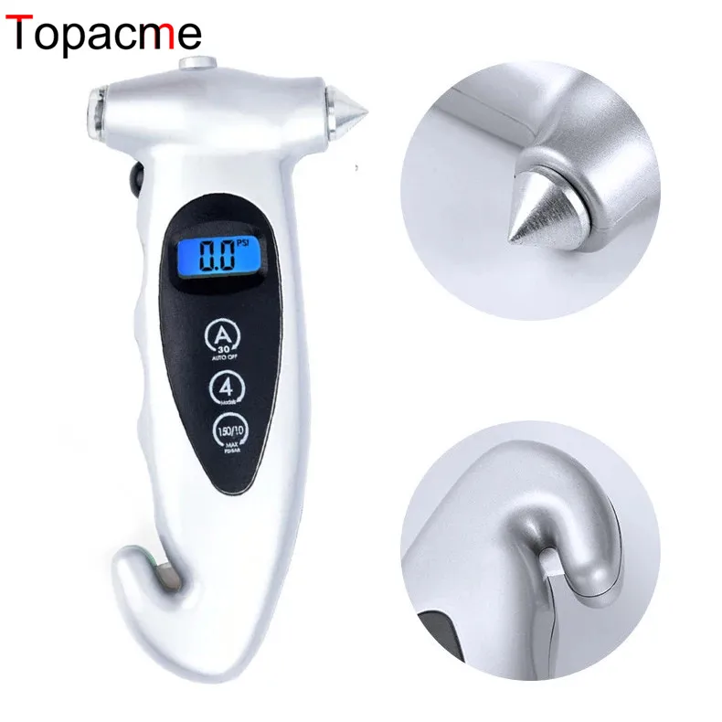 5 in 1 Tire Pressure Gauge Digital Monitoring Car Tyre Air Pressure Gauge Meter with Window Broken Hammer