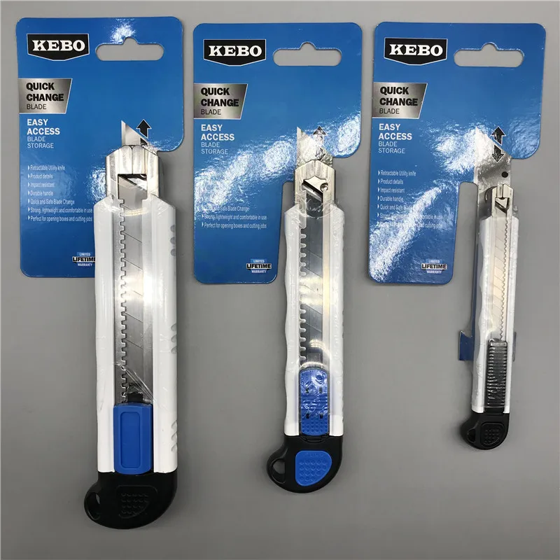 Aluminium push blade snap off quick change 5pcs blades auto loading utility cutter knife 9mm