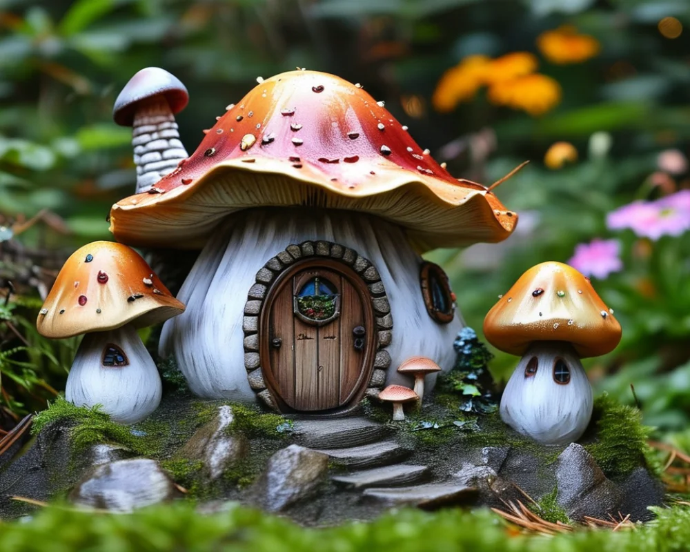 Resin Crafts Garden Decoration Mushroom House Statue Cute Mini Mushroom House Figurine