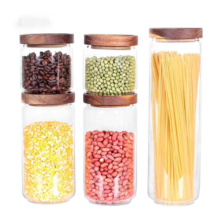 Factory Direct Sales Custom Transparent High Borosilicate Glass Sealed Jar Storage Tea Bamboo Lid With Glass Jar