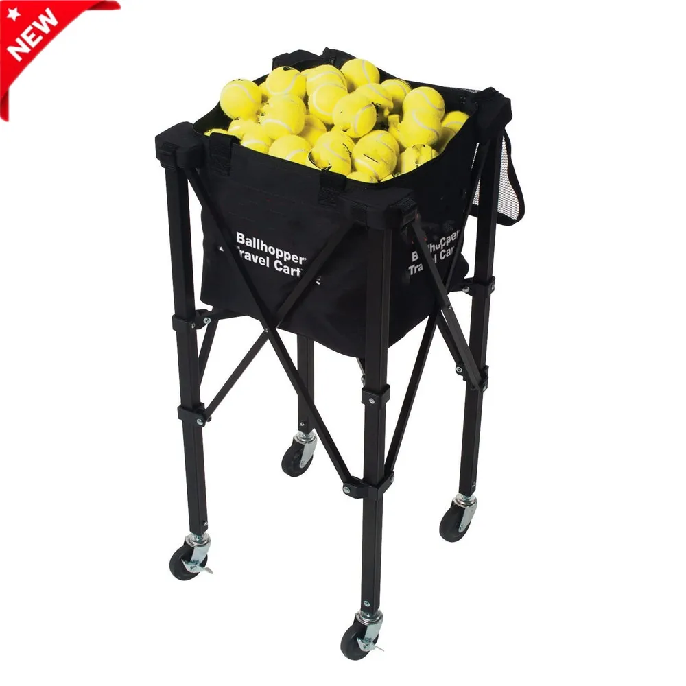 TC02A Portable Tennis Ball Hopper Basket, Lightweight Tennis Ball Cart, Wheeled Baseball Tennis Ball Caddy