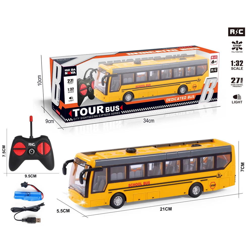 Wholesale Radio Remote Control Bus 1: 32 Scale 27mhz 4ch Full Function RC Car Bus Toy School/Tour/City Bus with Lights