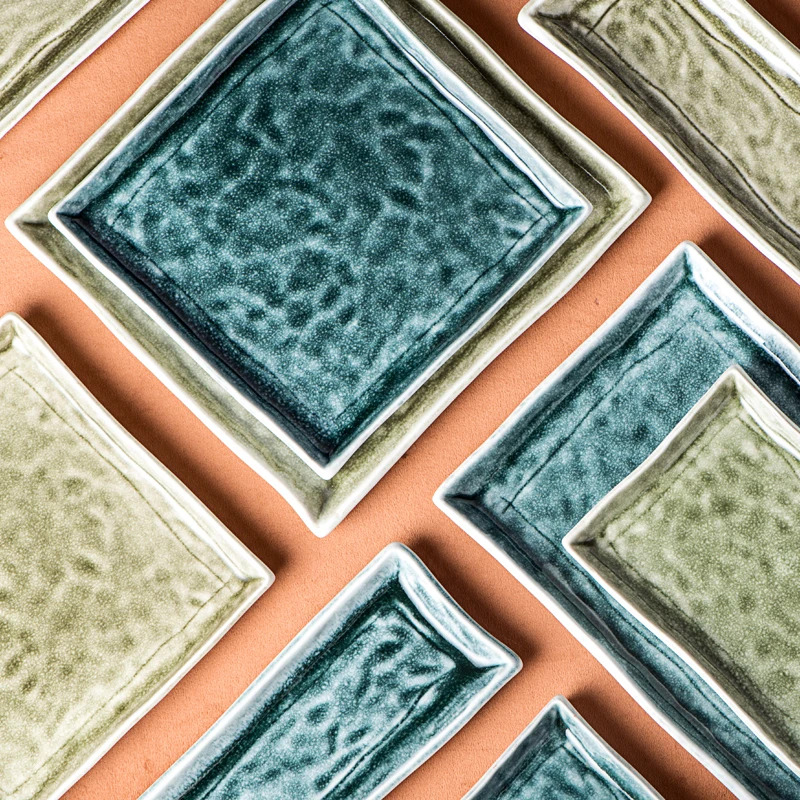 Stocked Feature Ceramic square serving plate for BBQ restaurant sushi plate set Porcelain japanese tableware