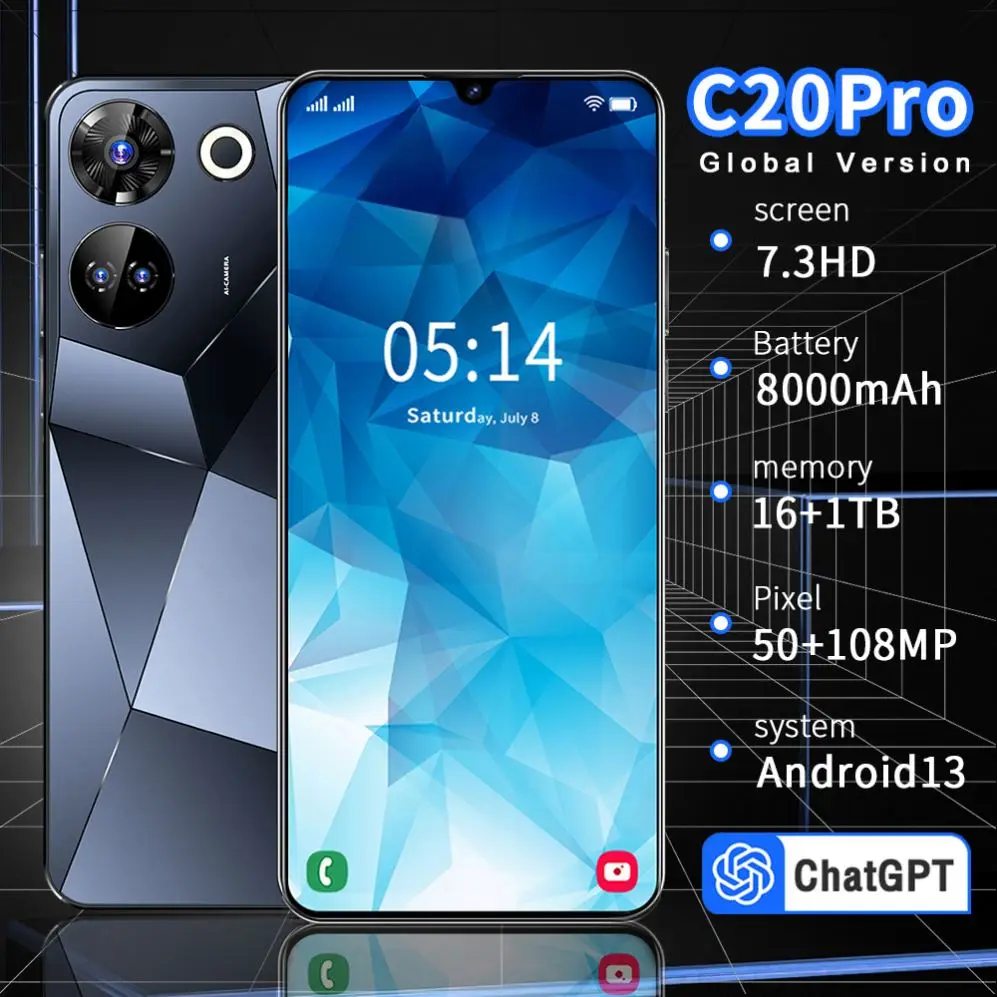 2024 Original Android C20 Pro SmartPhone 16+1TB Mobile Phone Cell Gaming Phone 5G smartphone 3G&4G smartphone