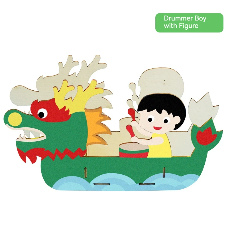 Wooden Dragon Boat Dragon Boat Coloring Toy for Children Dragon Boat Festival Creative Handmade Materials for Kindergarten DIY