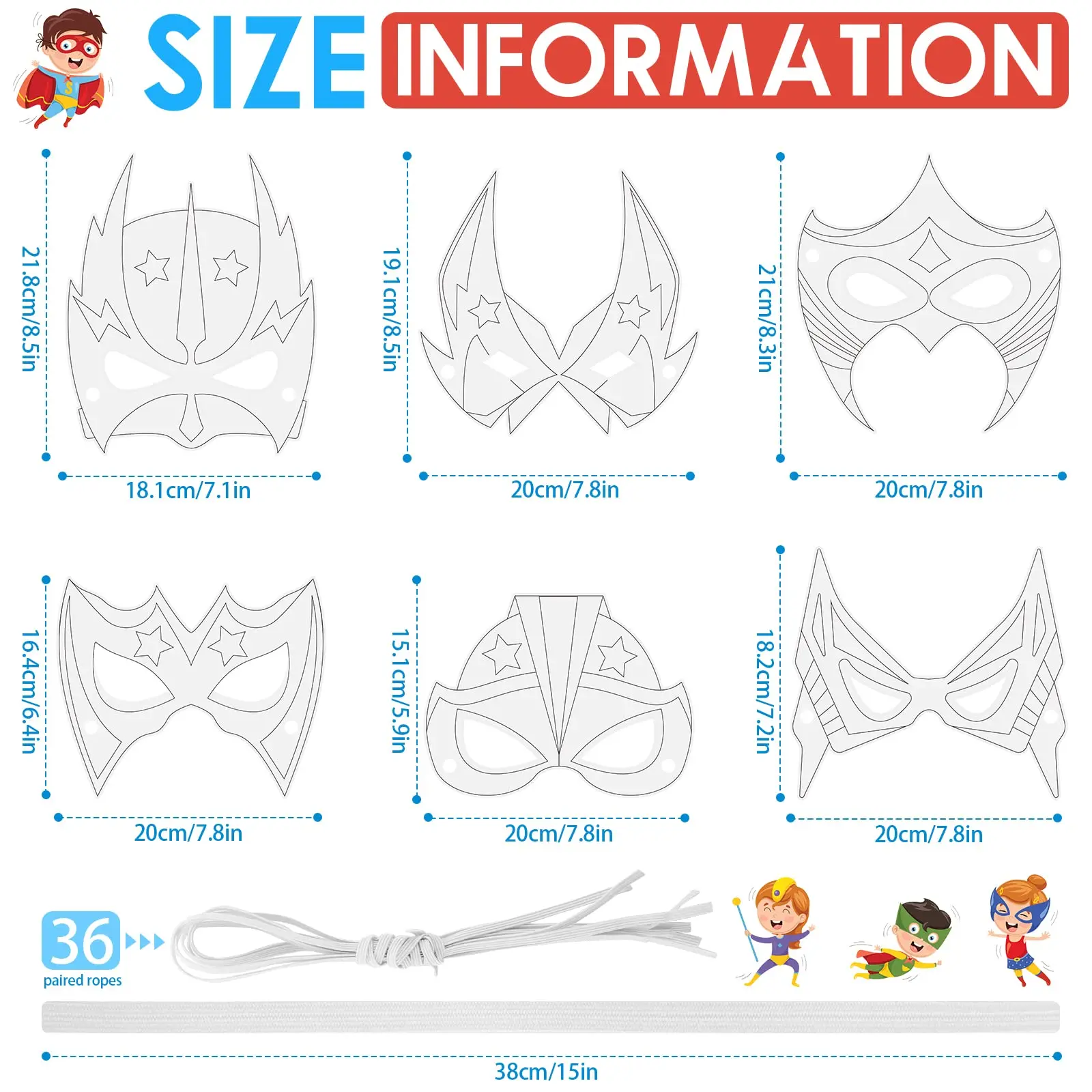 36 Pieces Color Your Own Hero Mask DIY Hero Paper Mask Craft Blank Graffiti Paper Mask with Ropes for Kids Birthday Party