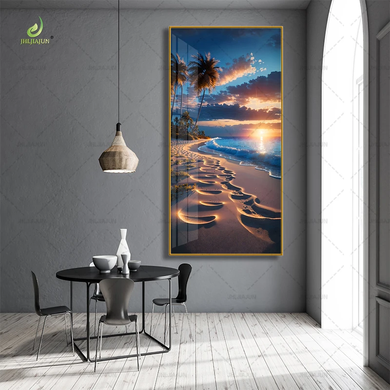 Luxury home decoration with high-definition printed canvas painting, sunset crystal porcelain home decoration, and LED murals