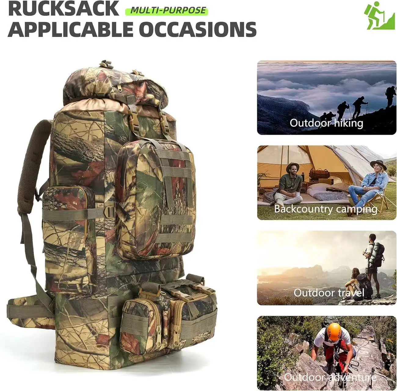 NPOT Large Camping Hiking Outdoor Heavy Duty Tactical Rucksack Packable Lightweight Travel Rucksack