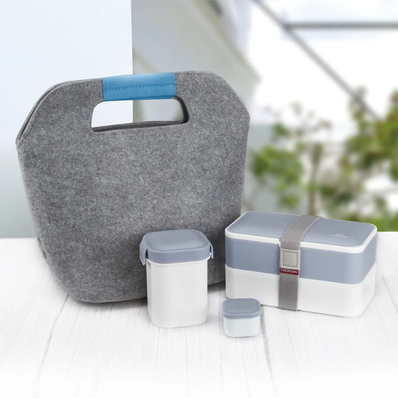 Durable Fashion Eco-friendly Felt Humanized Design Good Warm+keeping Cooler Bag +soup Mug/cup+leakproof Lunch Box Set Store Food