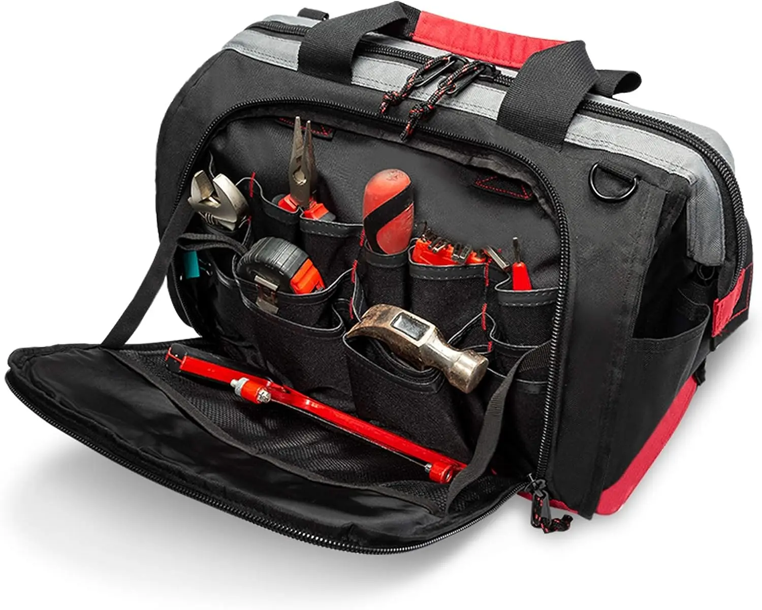 Waterproof Tool Bags 16-inch Wide Mouth Tool Tote Bag with 25 Pockets tool Storage with Adjustable Shoulder Strap